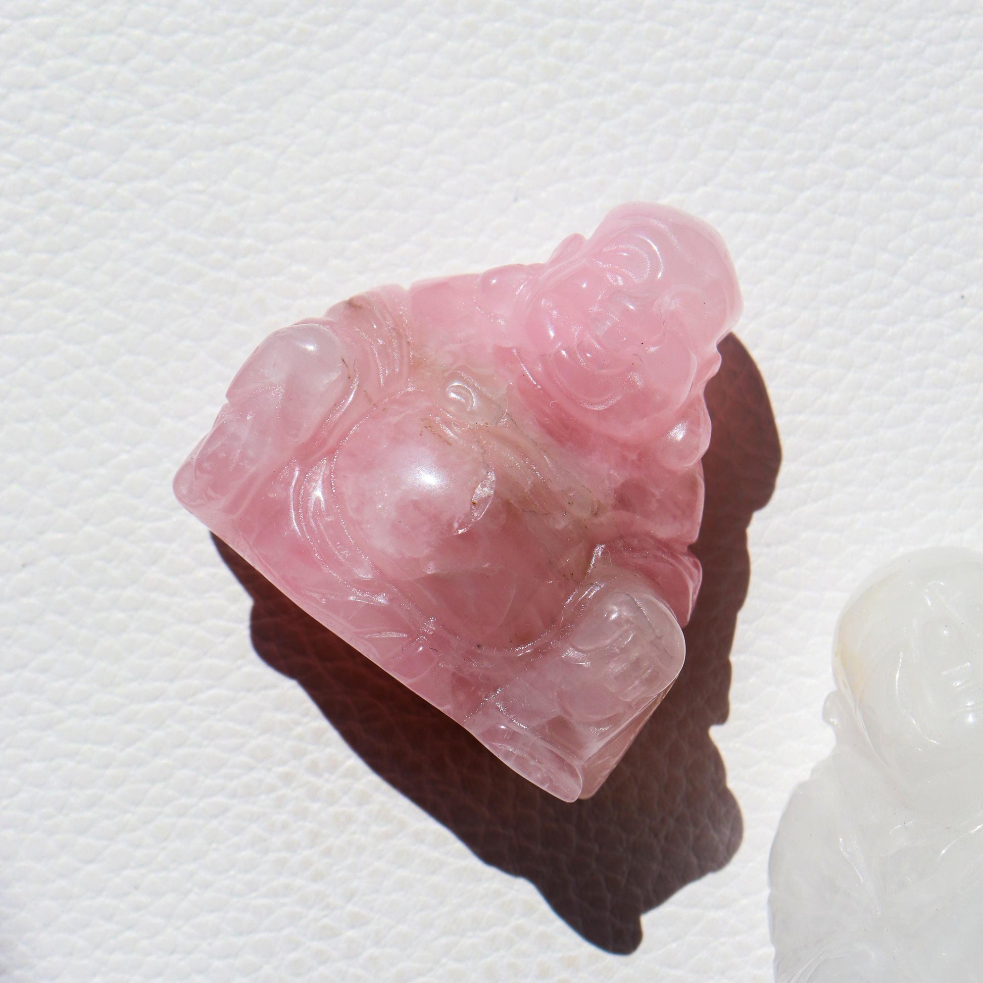 Rose Quartz Happy Buddha Statue, Carved Gemstone Buddha, Heart Chakra, Love Crystal - SOLD PER PIECE