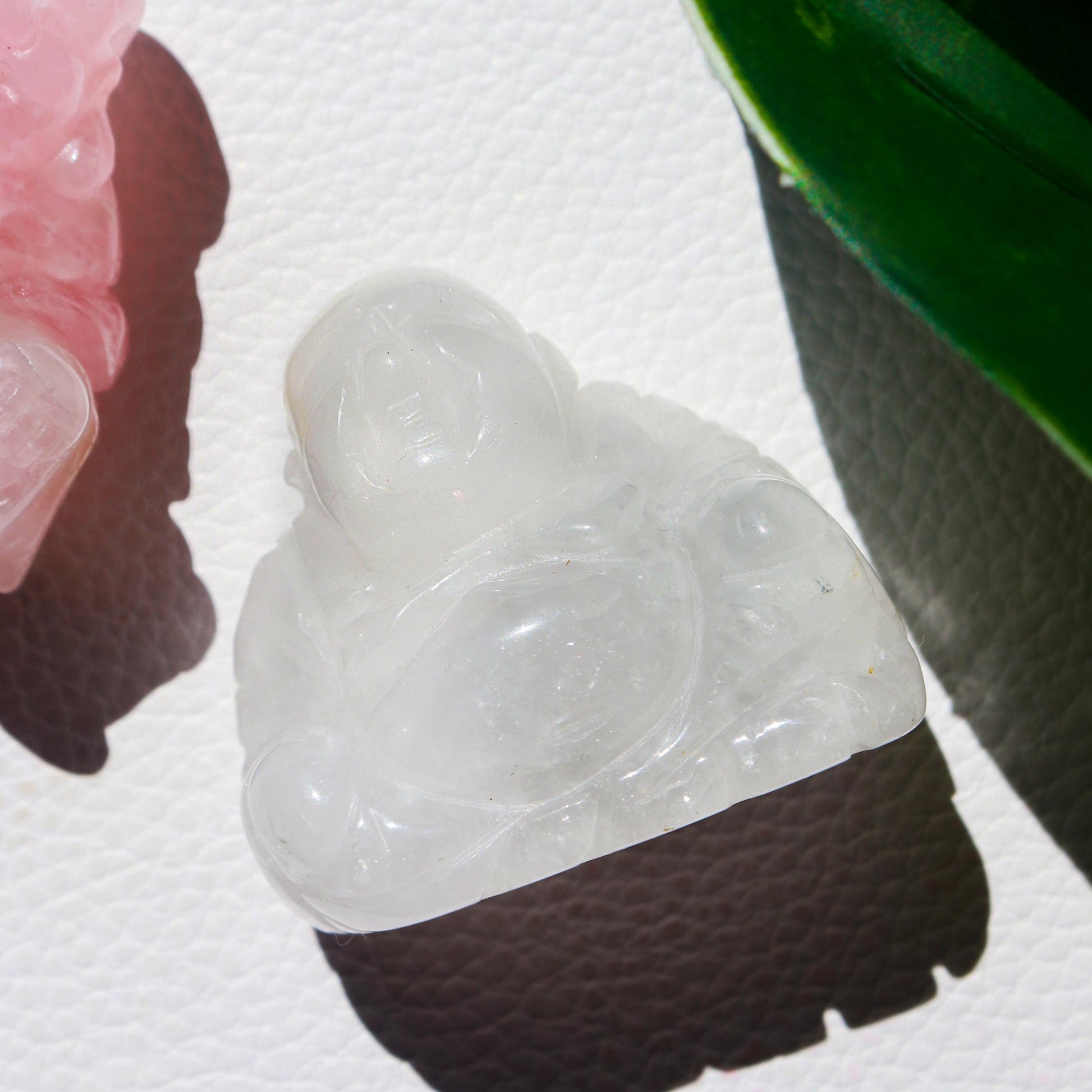 Rose Quartz Happy Buddha Statue, Carved Gemstone Buddha, Heart Chakra, Love Crystal - SOLD PER PIECE
