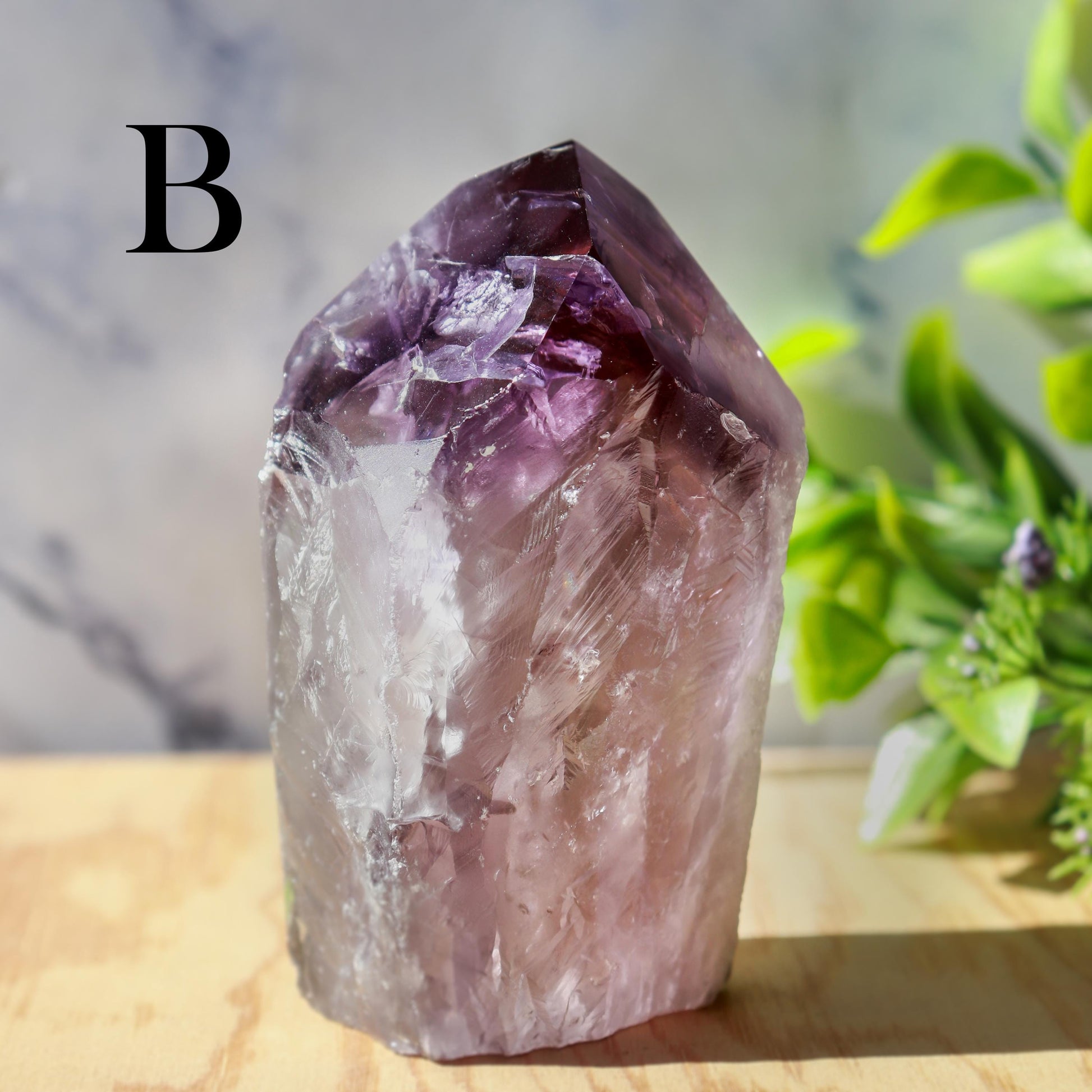Unique Amethyst Point with Smoky Phantom and Raw Base, Activate your Crown and Root Chakras
