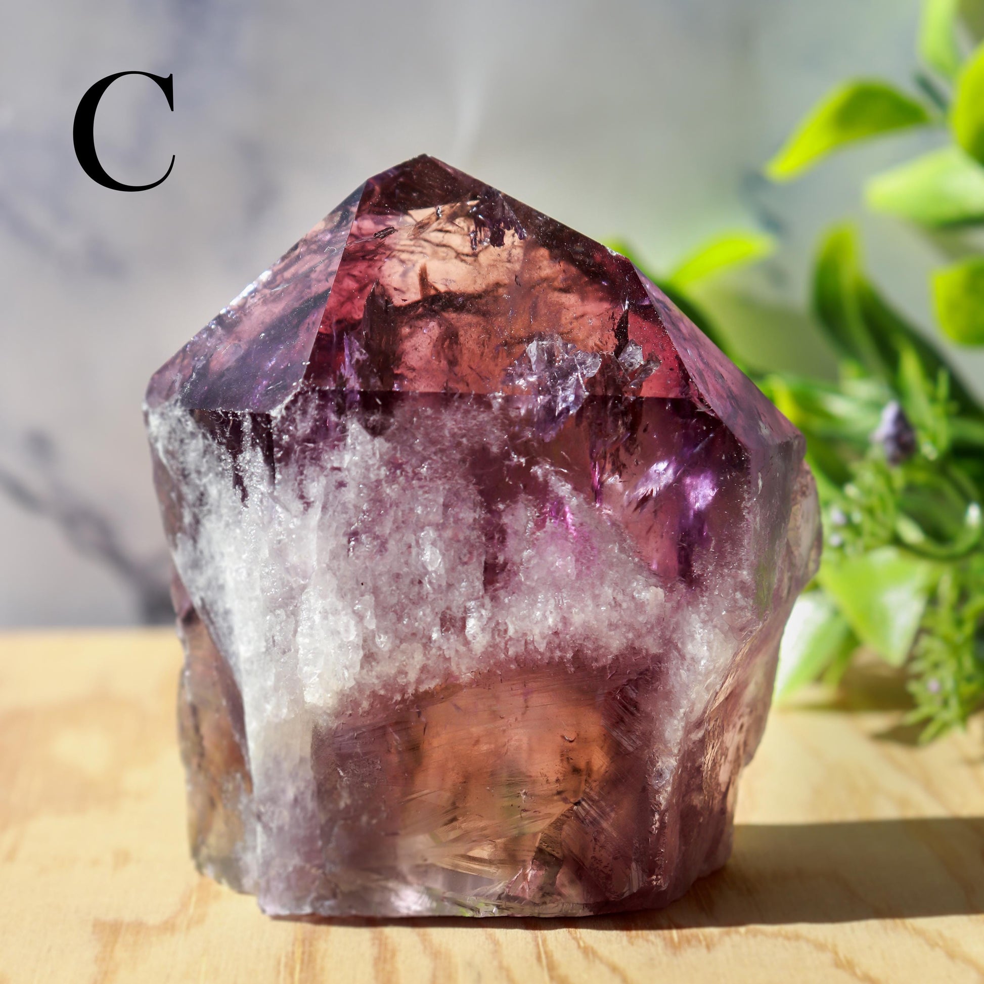 Unique Amethyst Point with Smoky Phantom and Raw Base, Activate your Crown and Root Chakras