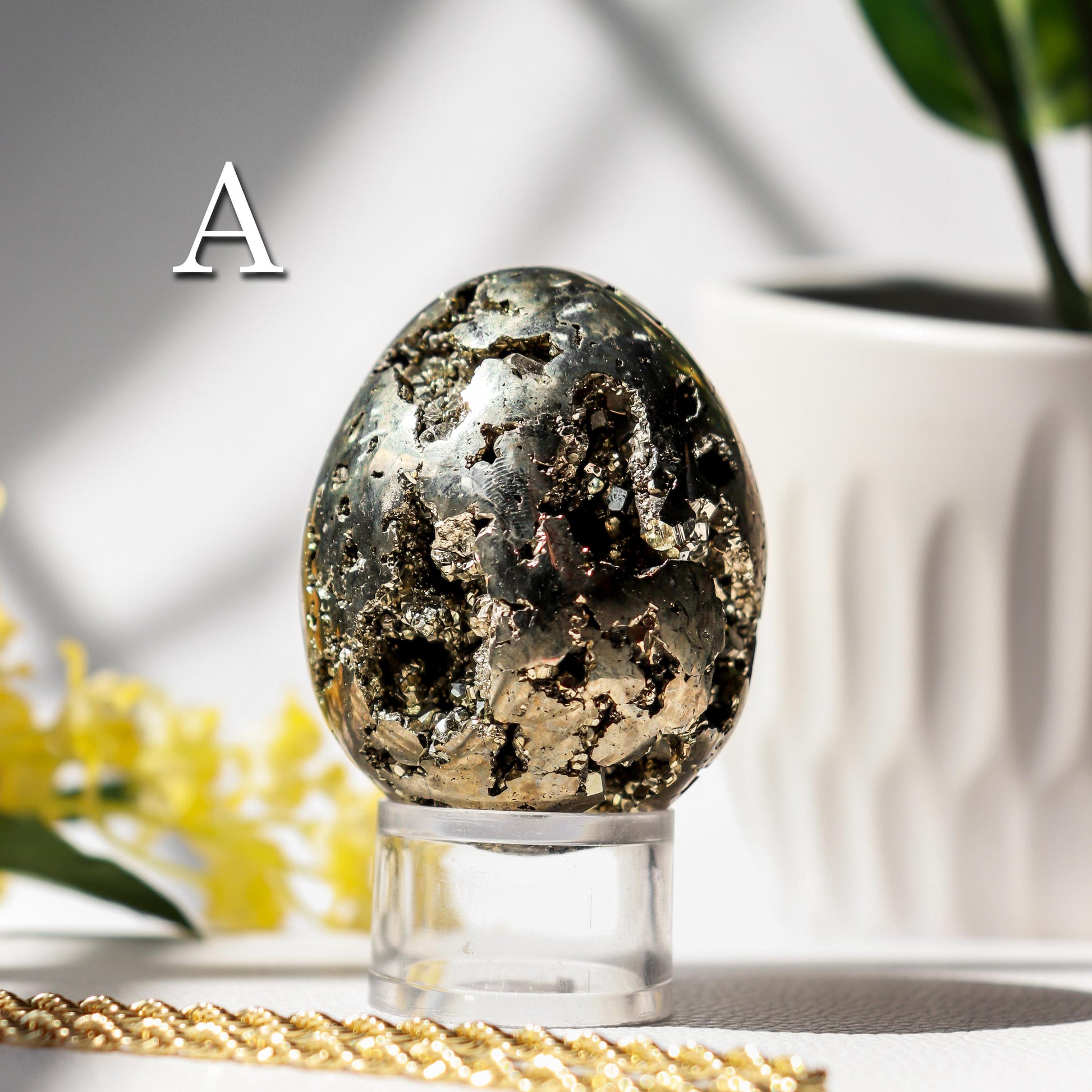 Natural Pyrite Egg, Ethically Sourced, Abundance and Prosperity, Easter Egg - PICK YOUR OWN