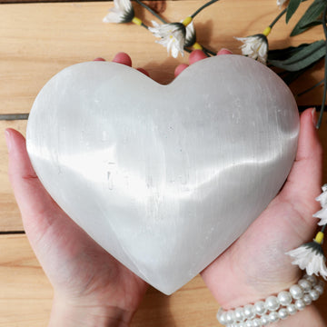 EXTRA LARGE - Selenite Heart Crystal, Ethically Sourced, Hand Carved, Cleansing Gemstone