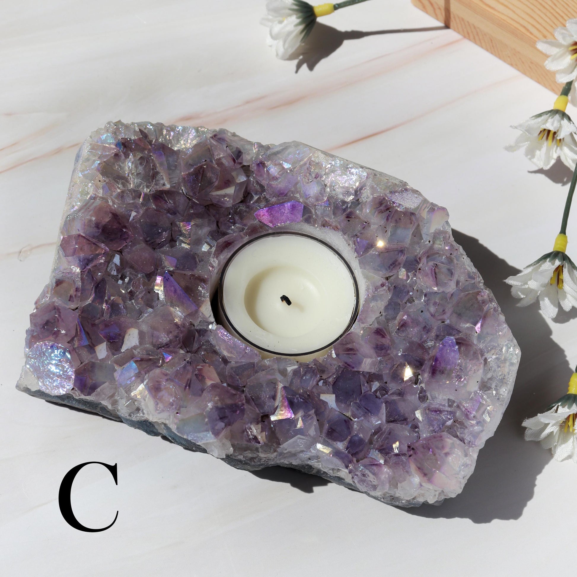 Amethyst Angel Aura Candle Holders, Ethically Sourced, Tealight Holder - PICK YOUR OWN