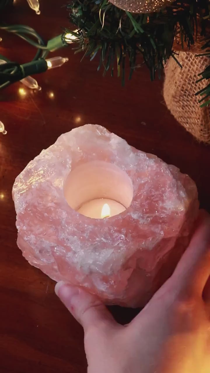 Set of 2 Rose Quartz Candle Holders, Natural Crystal Home Décor, Ethically Sourced, Raw Crystal Chunk