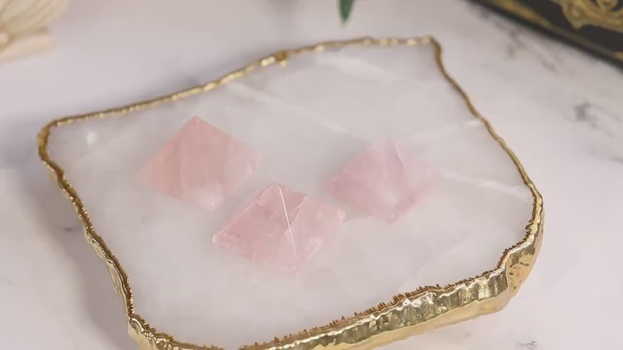 Natural Mini Rose Quartz Pyramid, Polished Crystal Carving, Gemstone for Devotion- SET OF ONE