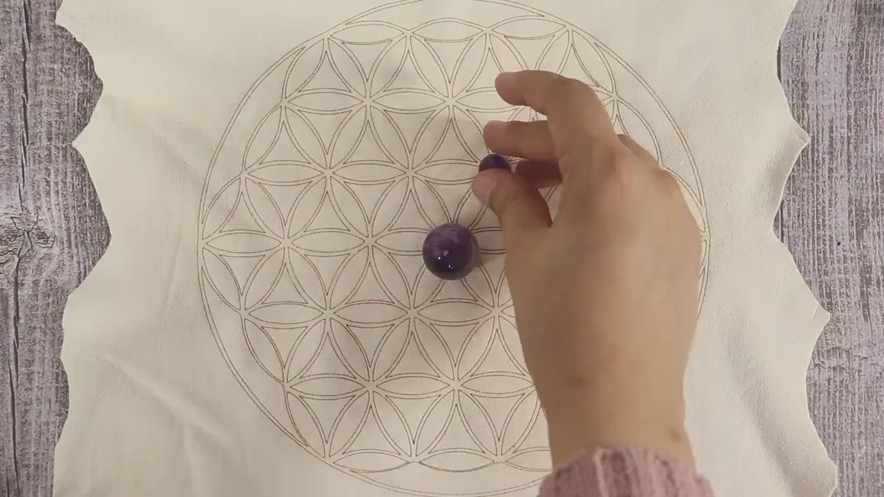 Flower of Life Crystal Grid, Chamois Leather, Sacred Geometry for Energy Manipulation