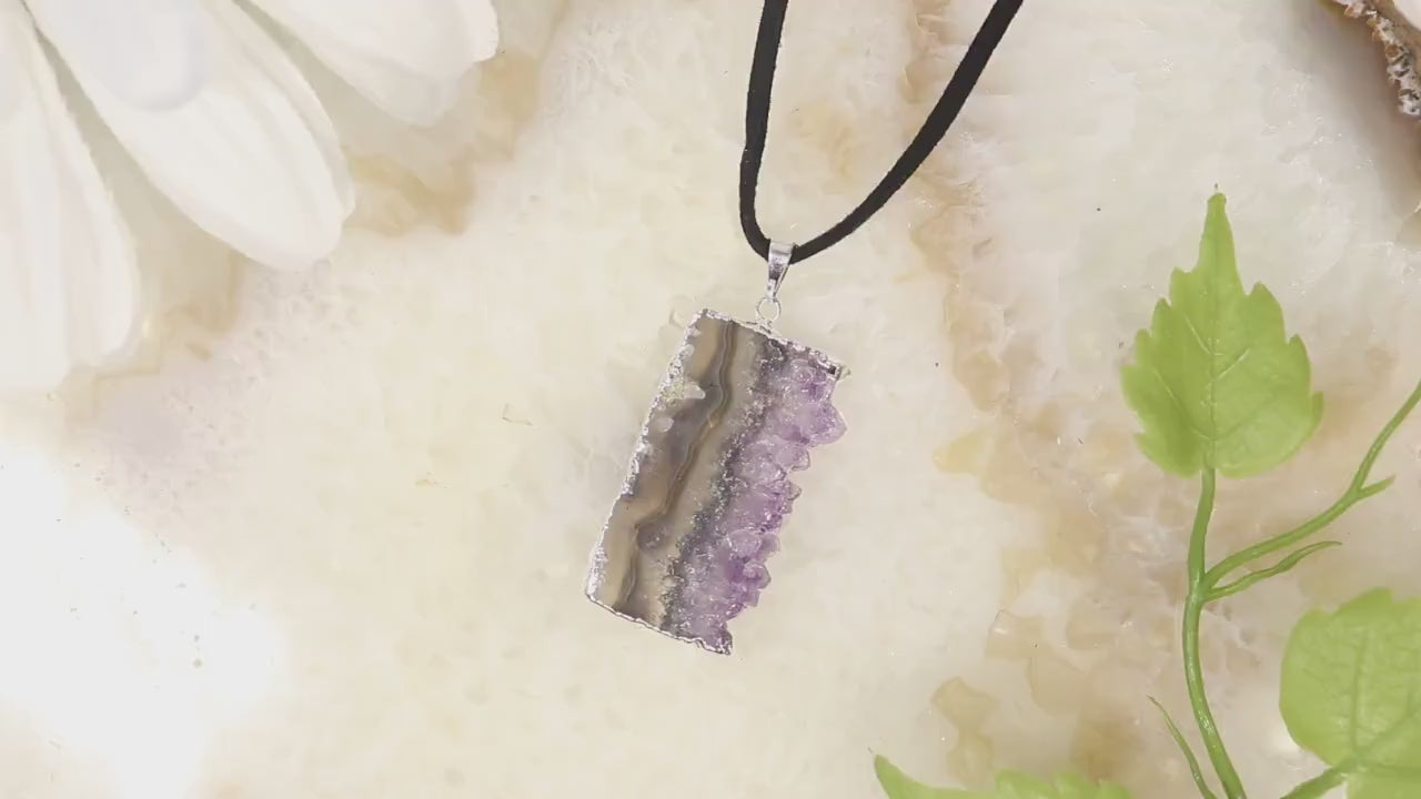 Natural Amethyst Geode Necklace, Calming Crystal for Anxiety & Stress, - SOLD PER PIECE