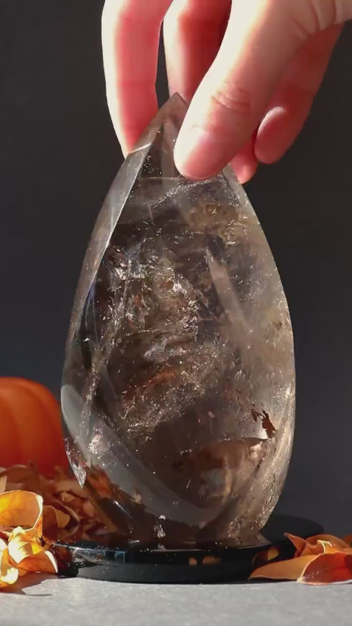 Smoky Quartz Flame, Grounding Healing Crystal, Halloween Decor