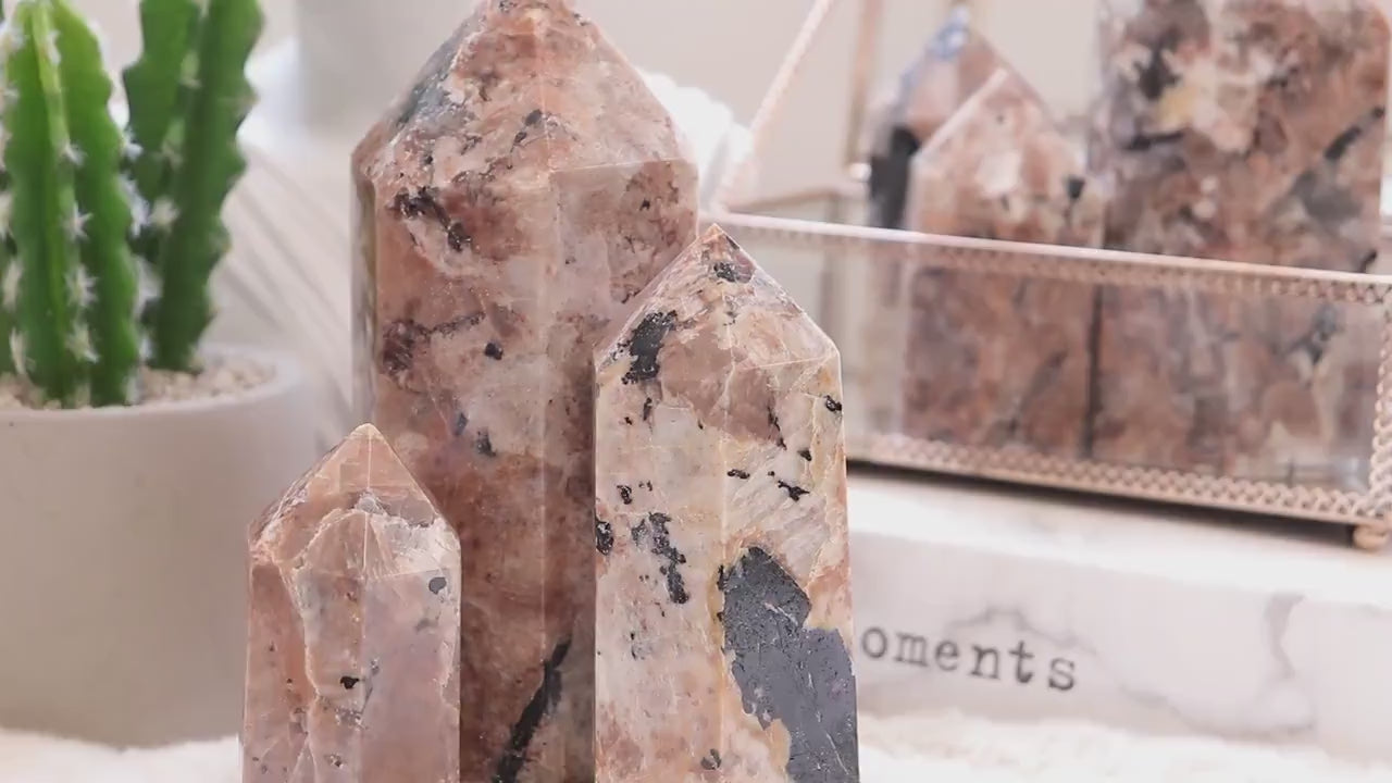 Black Tourmaline with Feldspar Tower, Black Tourmaline Point, Ethically Sourced, Self-Confidence, Power