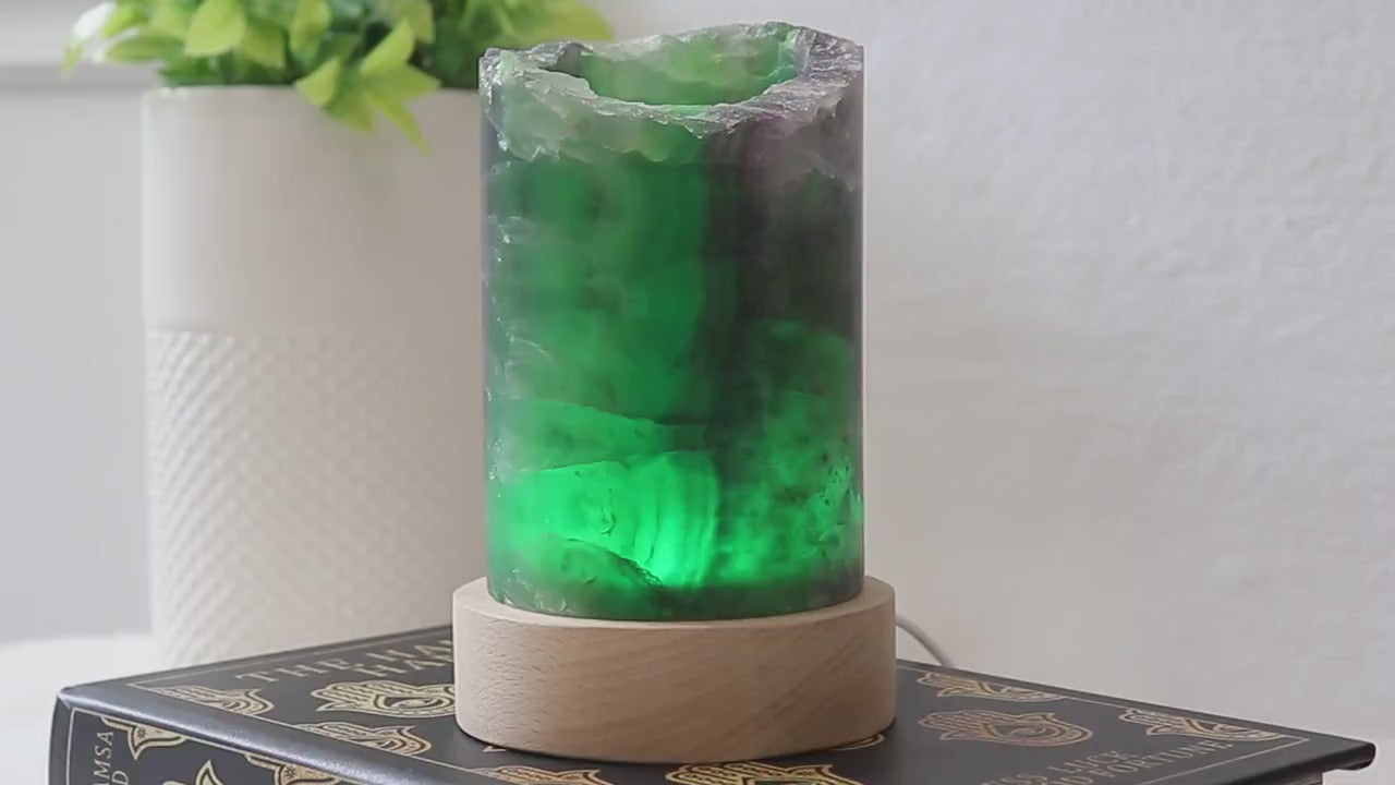 Fluorite LED Lamp, Purple and Green Fluorite, Maximalist Home Decor, Ethically Sourced, Housewarming Gift