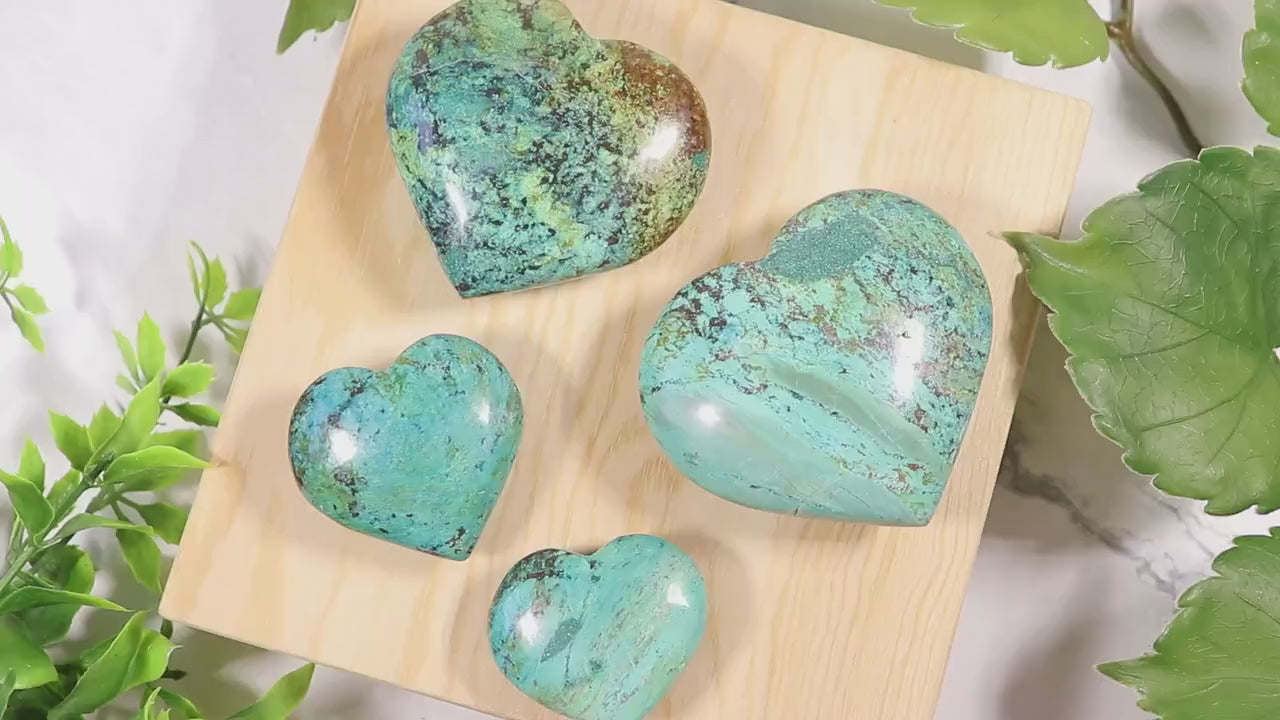 Natural Chrysocolla Crystal Heart, Natural Polished Gemstone, Ethically Sourced