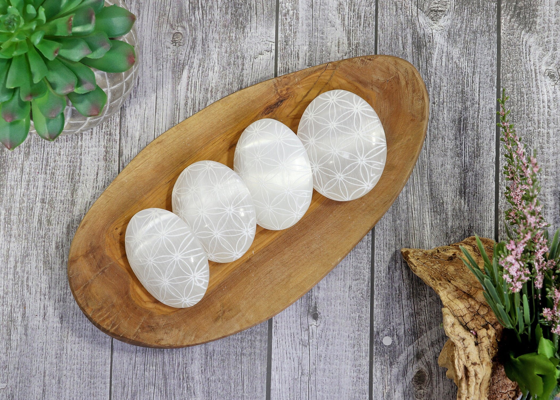 Selenite Palm stone with Flower of Life | Selenite Palm stone | Moroccan Selenite