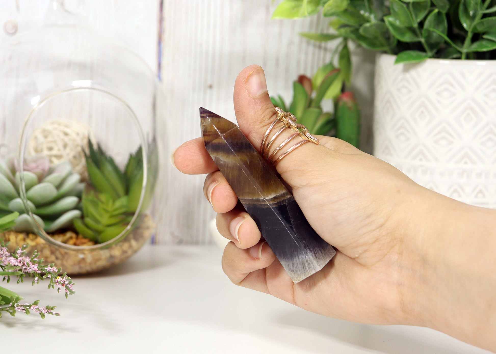 Fluorite Point with Smoky Stripe | Fluorite Crystal for Grounding | Flourite Tower