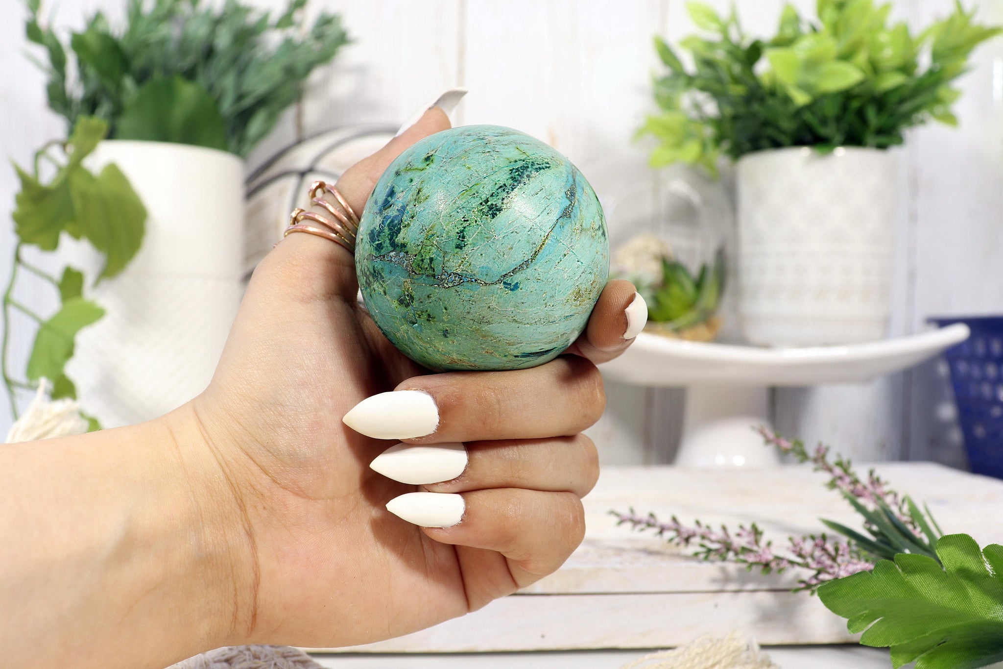 Grade A Chrysocolla Sphere, Turquoise Color, Throat Chakra, The stone of Wisdom