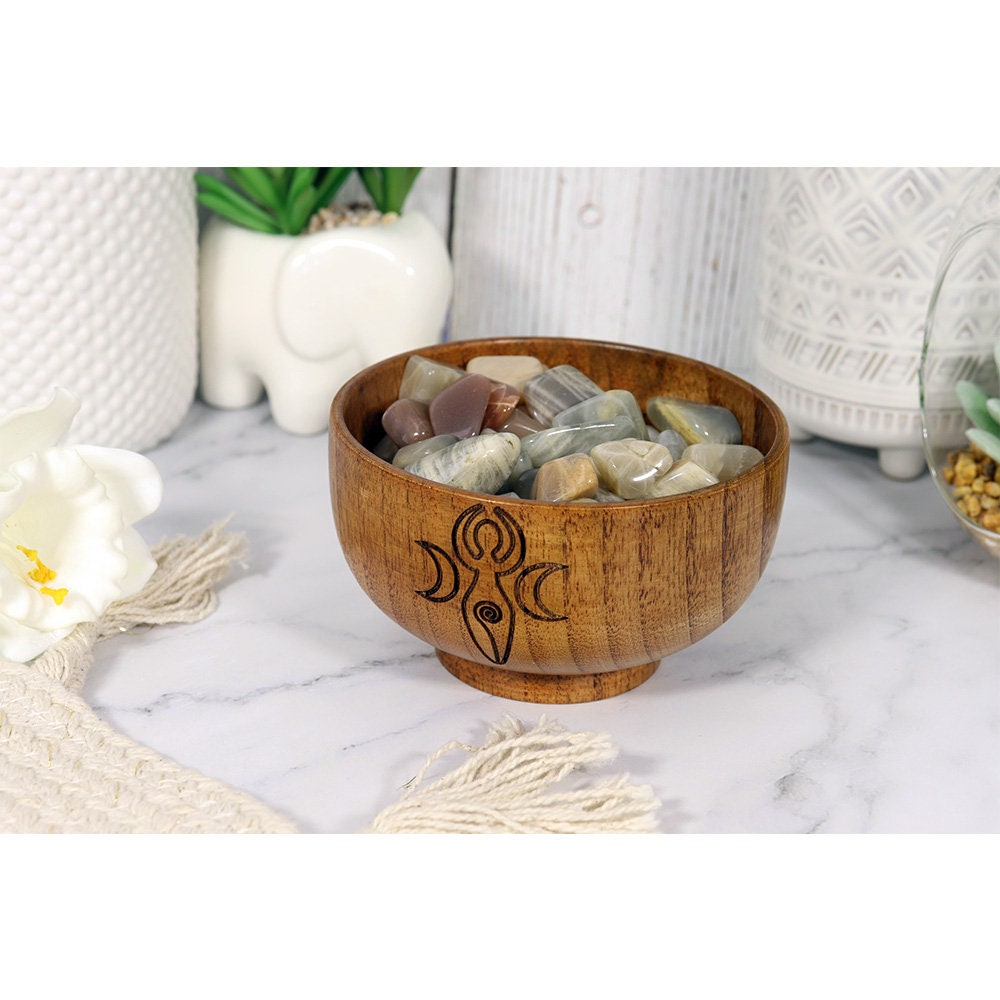 Moon Goddess Bowl | Triple Moon Goddess Wooden Bowl