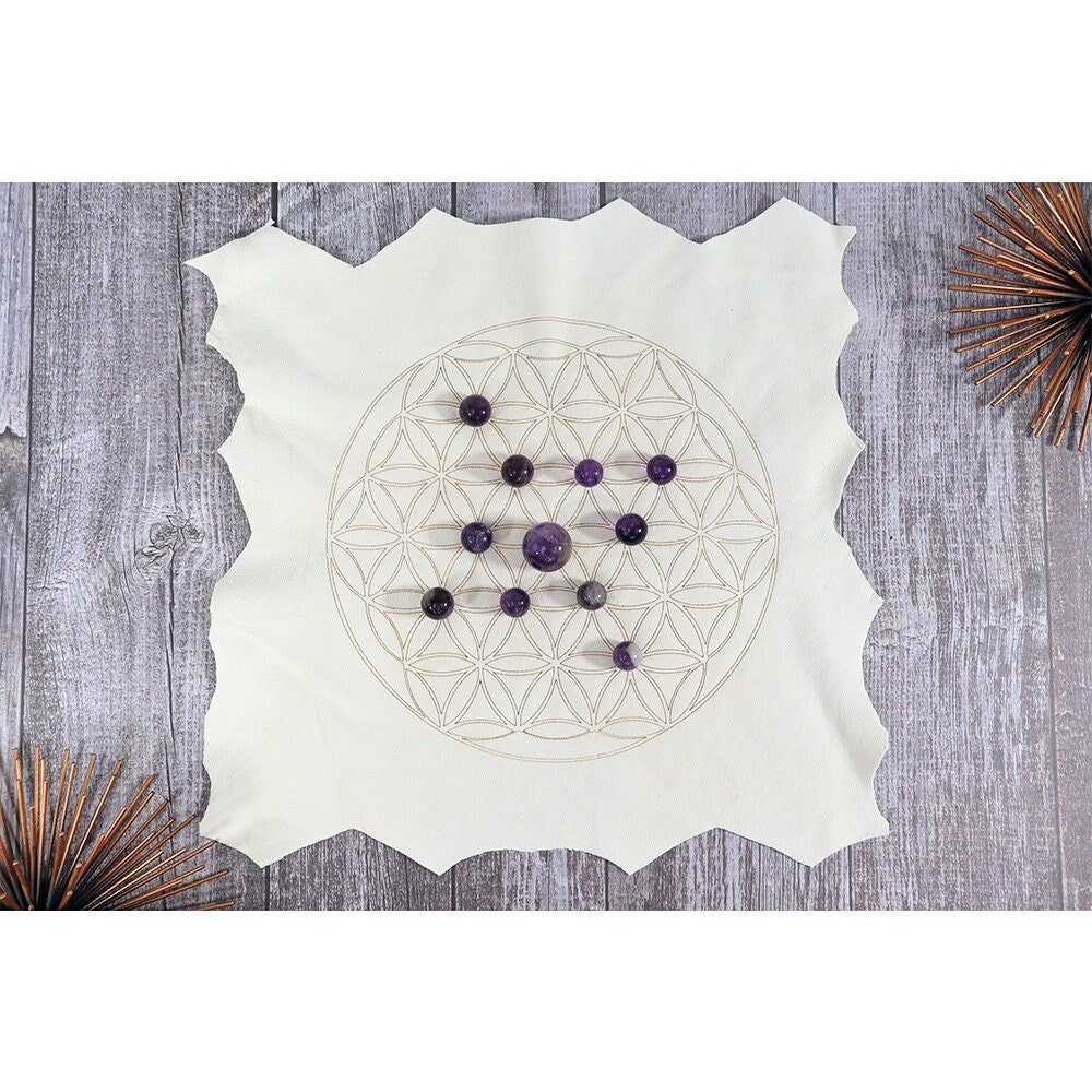 Flower of Life Crystal Grid, Chamois Leather, Sacred Geometry for Energy Manipulation