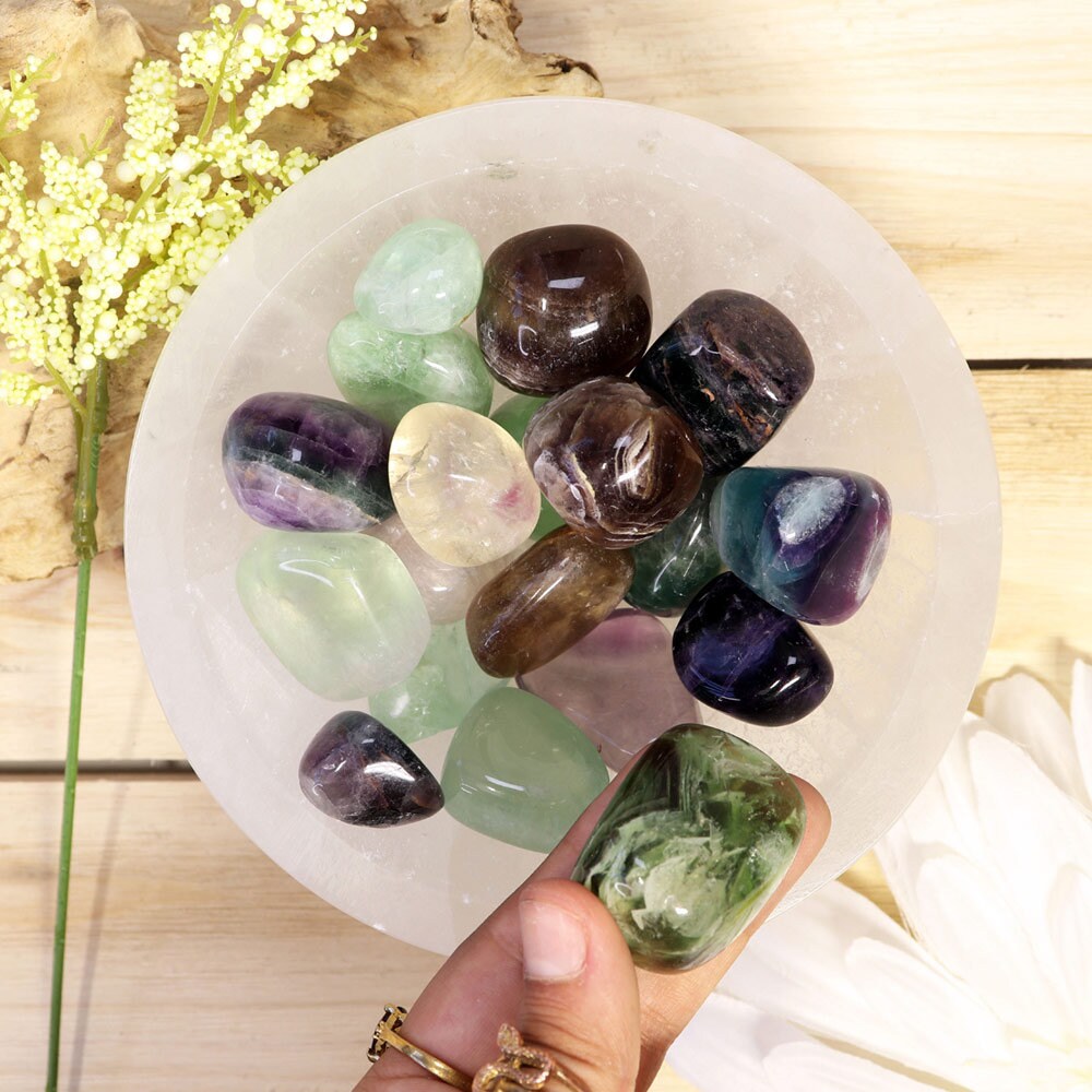 Wholesale Lot of Fluorite Tumbled Stones, Natural Polished Gemstone, Jewelry, DIY, Ethically Sourced