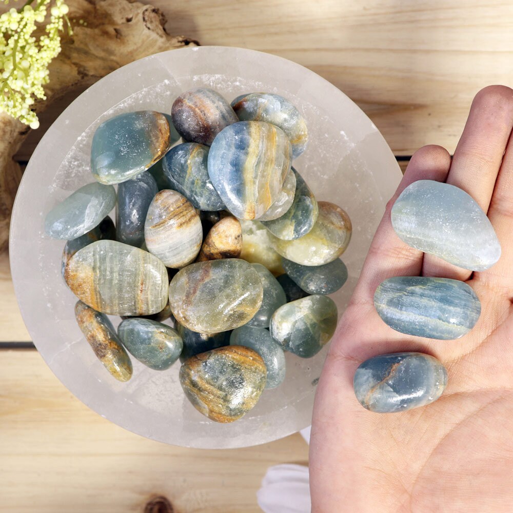 Wholesale Lot of Aquatine Blue Calcite Tumbled Stones, Natural Polished Gemstone, Jewelry, DIY, Ethically Sourced