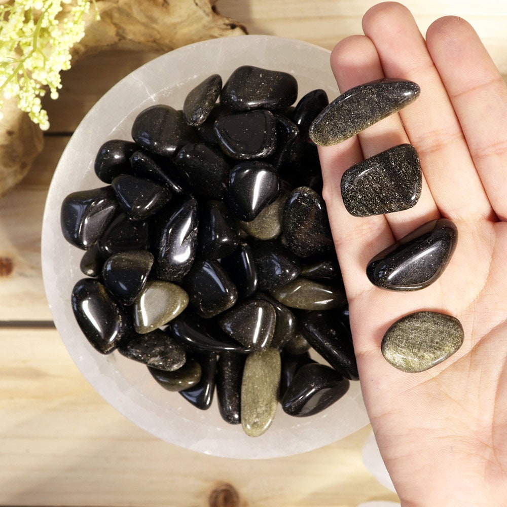 Wholesale Lot of Golden Sheen Obsidian Tumble Stones, Natural Polished Gemstone, Jewelry, DIY, Ethically Sourced