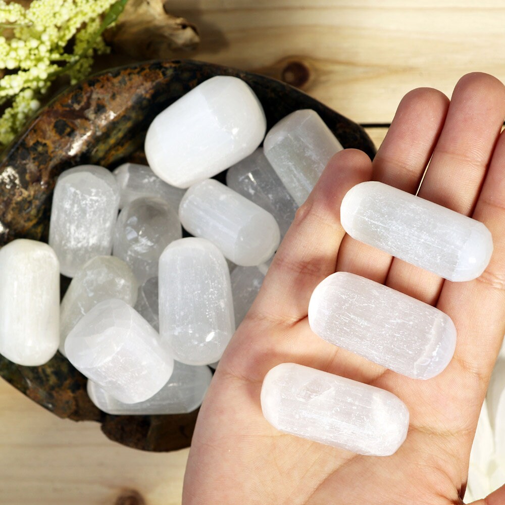 Wholesale Lot of Selenite Tumble Stones, Natural Polished Gemstone, Jewelry, DIY, Ethically Sourced