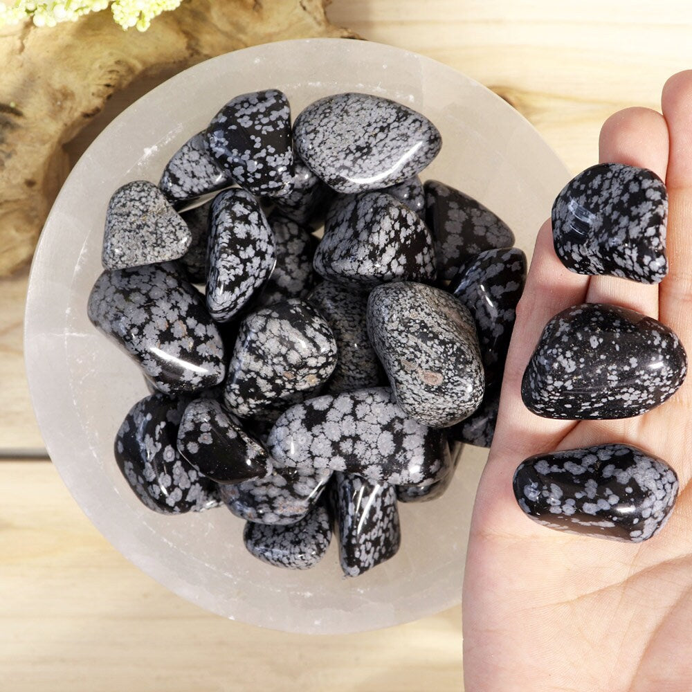 Wholesale Lot of Snowflake Obsidian Tumble Stones, Natural Polished Gemstone, Jewelry, DIY, Ethically Sourced