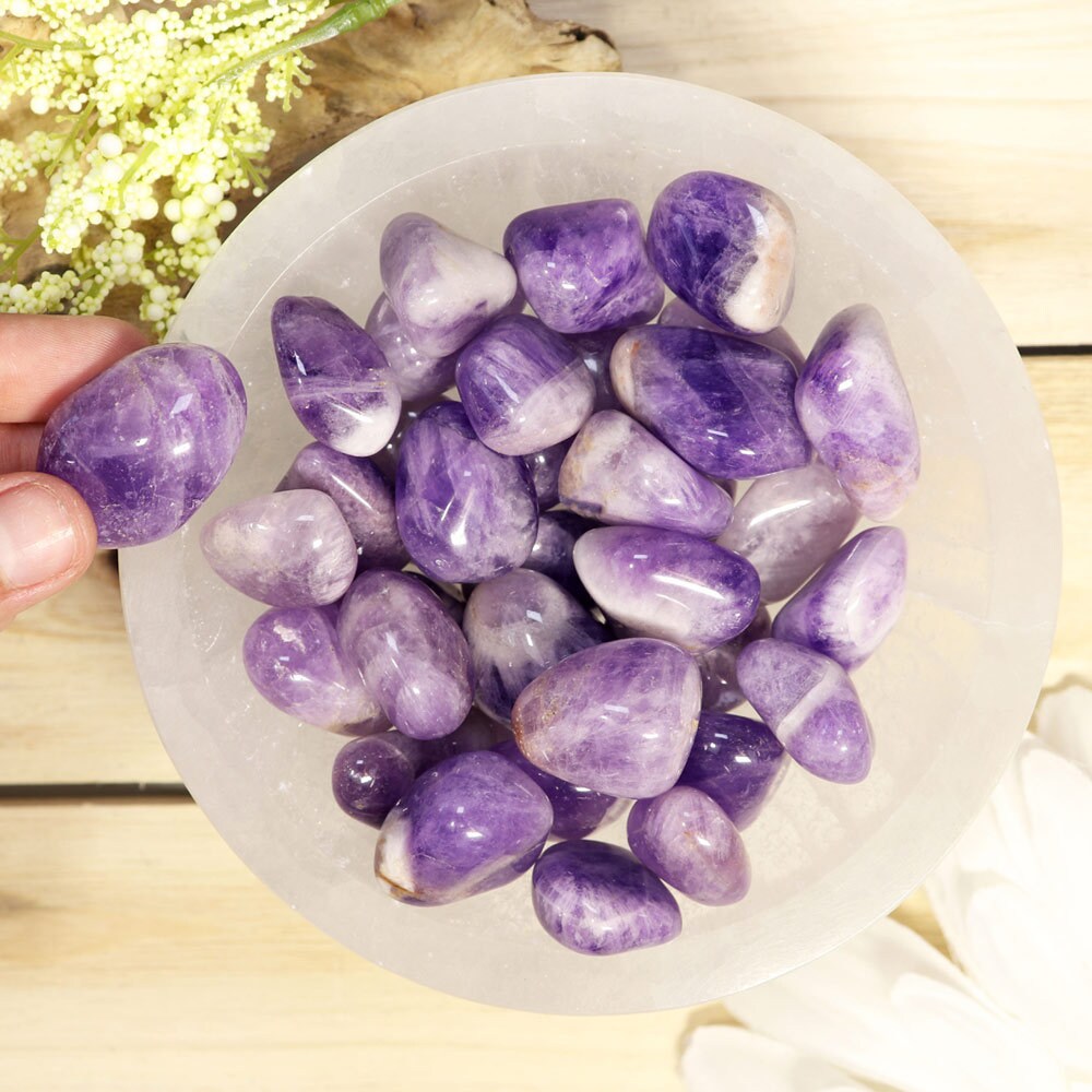 Wholesale Lot of Chevron Amethyst Tumbled Stones, Natural Polished Gemstone, Jewelry, DIY, Ethically Sourced