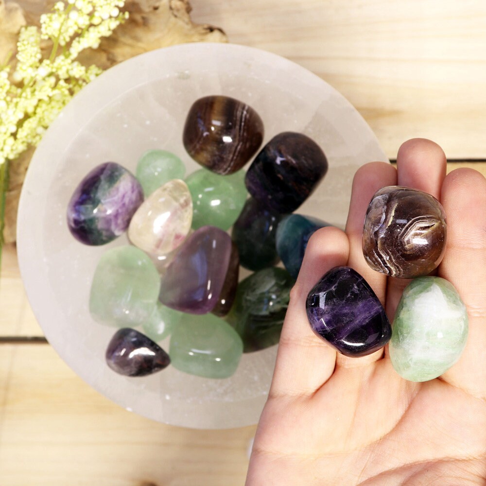 Wholesale Lot of Fluorite Tumbled Stones, Natural Polished Gemstone, Jewelry, DIY, Ethically Sourced