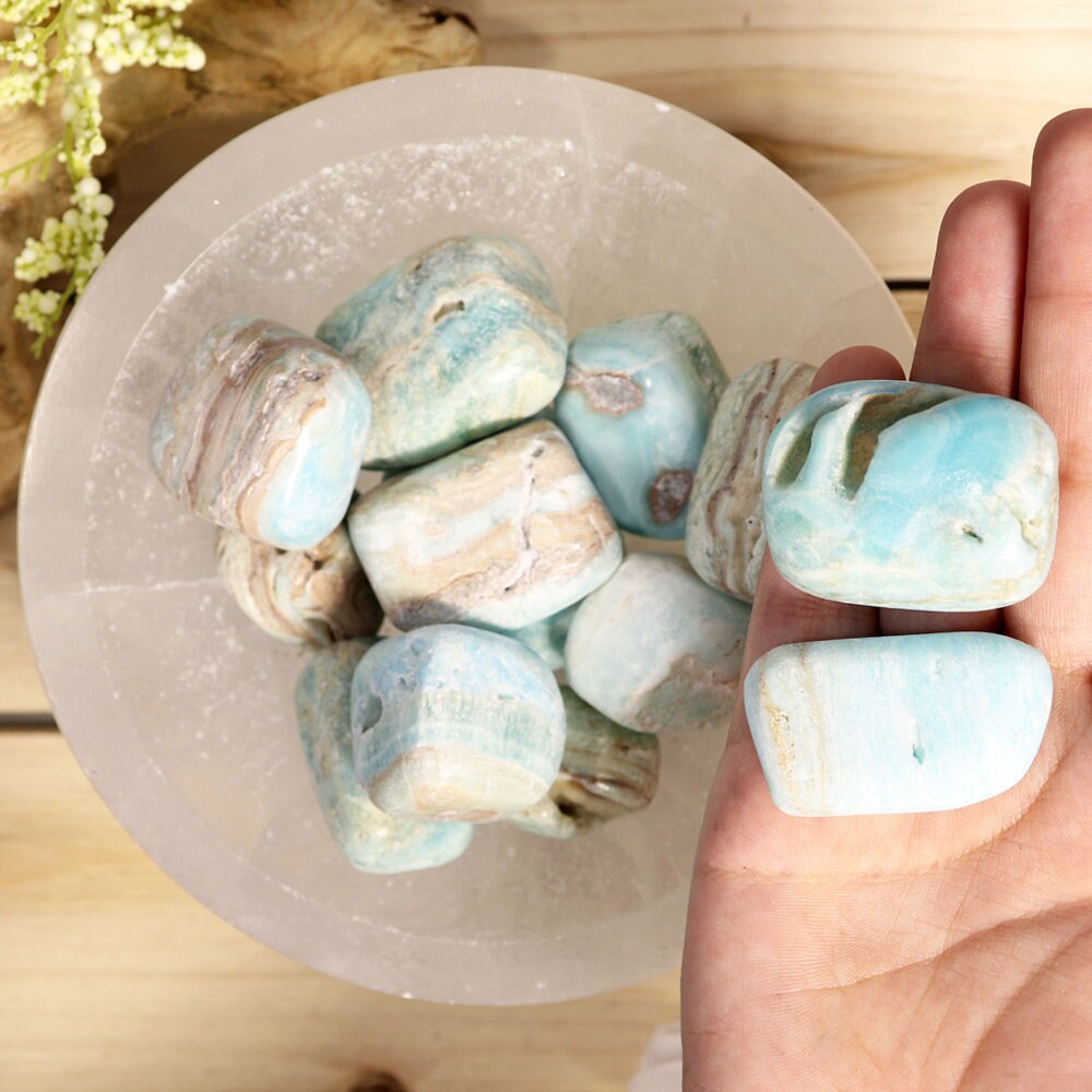 Wholesale Lot of Blue Aragonite Tumbled Stones, Natural Polished Gemstone, Jewelry, DIY, Ethically Sourced