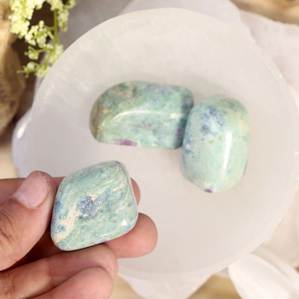 Ruby Fuchsite Tumble Stones, Natural Polished Gemstone, Jewelry, DIY, Ethically Sourced