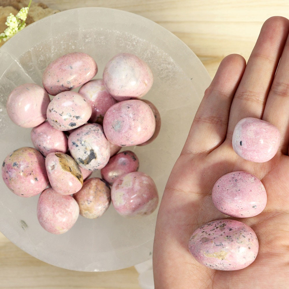 Wholesale Lot of Rhodonite Tumble Stones, Natural Polished Gemstone, Jewelry, DIY, Ethically Sourced
