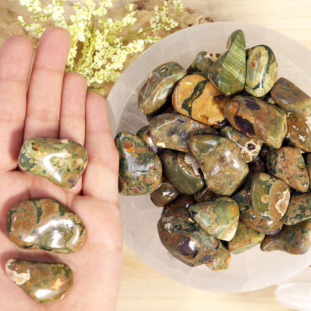Rhyolite Rainforest Tumble Stones, Natural Polished Gemstone, Jewelry, DIY, Ethically Sourced