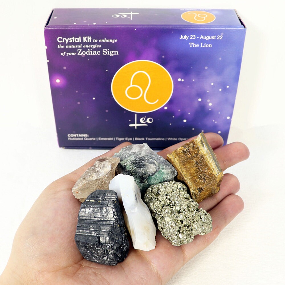 Leo Zodiac Crystal Kit, Crystal Set for Birthday, Horoscope, Astrology. 6 Birthstones in a Gift Box, Crystal Bundles
