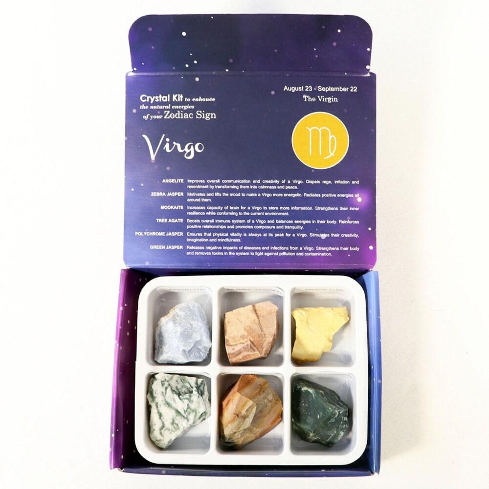 Virgo Zodiac Crystal Kit, Crystal Set for Birthday, Horoscope, Astrology. 6 Birthstones in a Gift Box, Crystal Bundles
