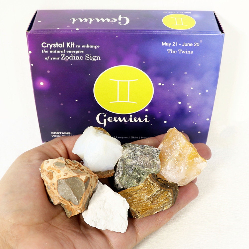 Gemini Zodiac Crystal Kit, Crystal Set for Birthday, Horoscope, Astrology. 6 Birthstones in a Gift Box, Crystal Bundles