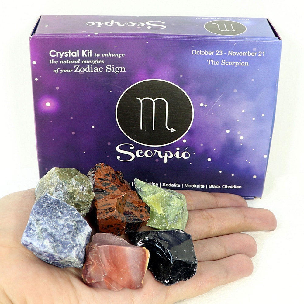 Scorpio Zodiac Crystal Kit, Crystal Set for Birthday, Horoscope, Astrology. 6 Birthstones in a Gift Box, Crystal Bundles