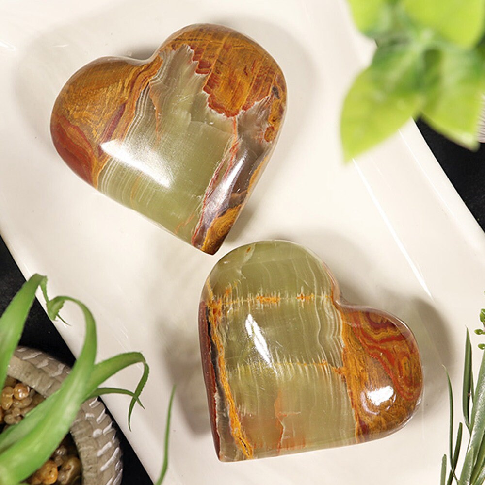 Natural Red and Green Onyx Heart Large - Gift for her