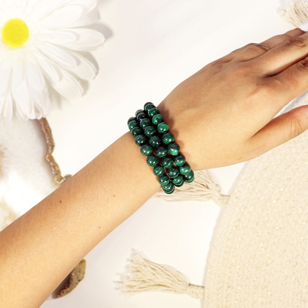 Malachite Bracelet | Malachite Jewelry | Gemstone Beaded Bracelet