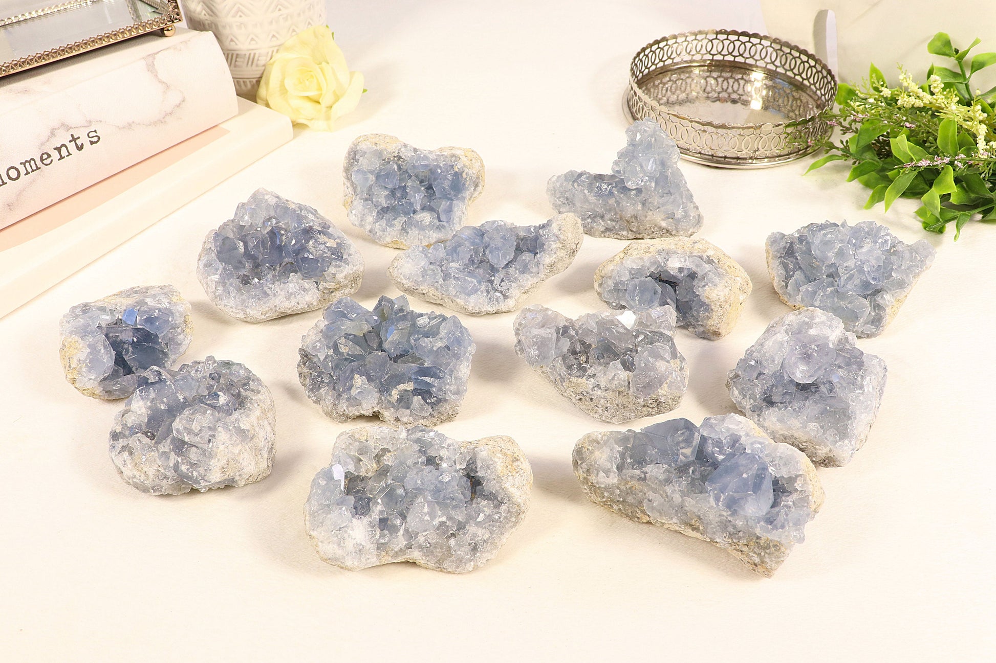 Natural Blue Celestite Geode, Celestite Crystal Cluster, Celestite Raw Crystals for Healing