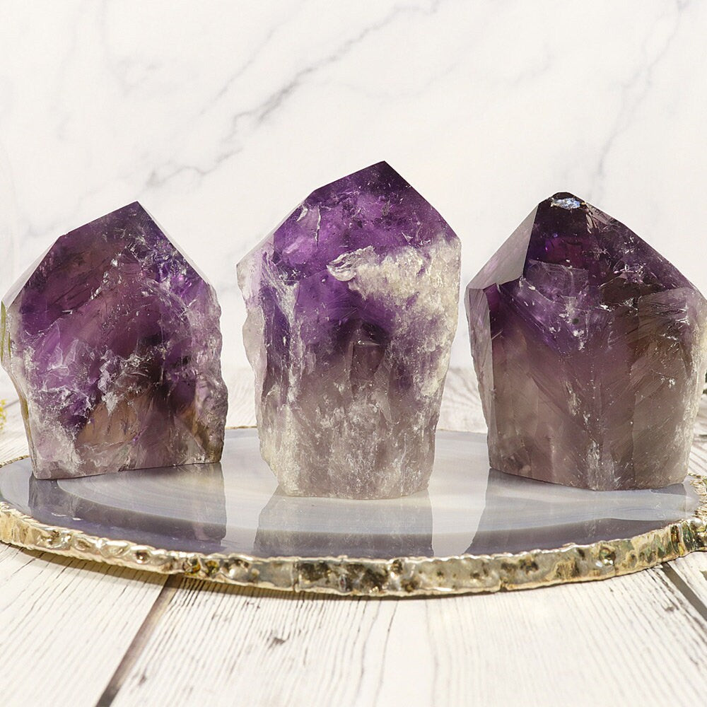 Unique Amethyst Point with Smoky Phantom and Raw Base, Activate your Crown and Root Chakras