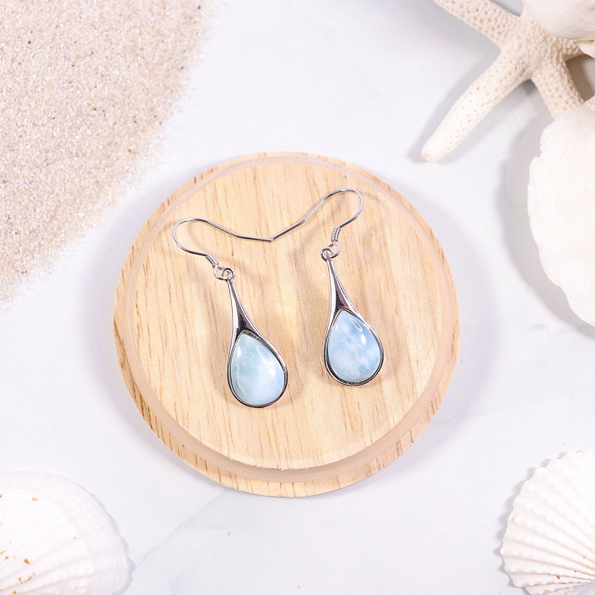 Natural Larimar Earrings, Tear Drop Earrings, Dangle Earrings, Sterling Silver, Large Earrings, Handmade Jewelry