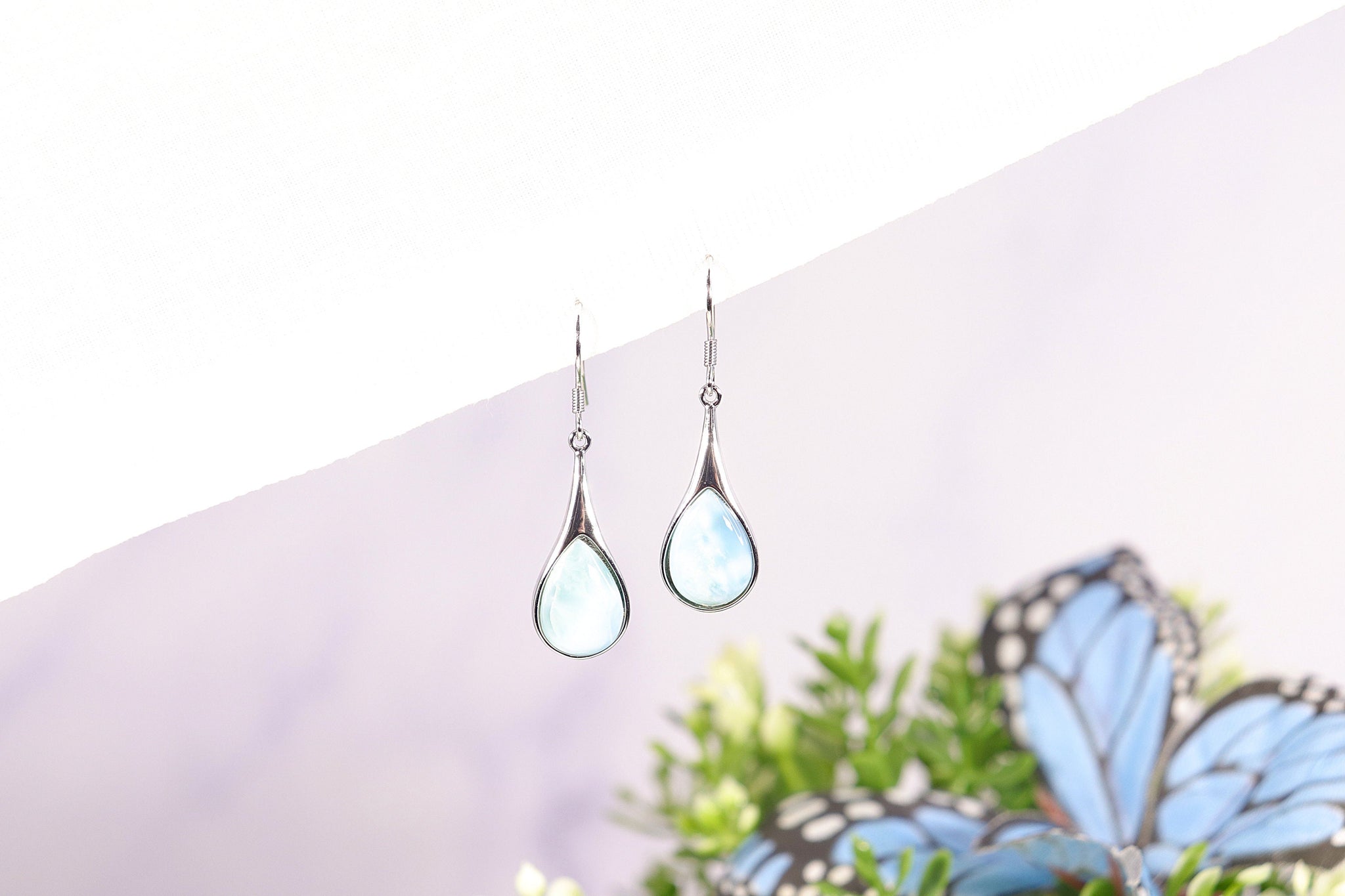 Natural Larimar Earrings, Tear Drop Earrings, Dangle Earrings, Sterling Silver, Large Earrings, Handmade Jewelry