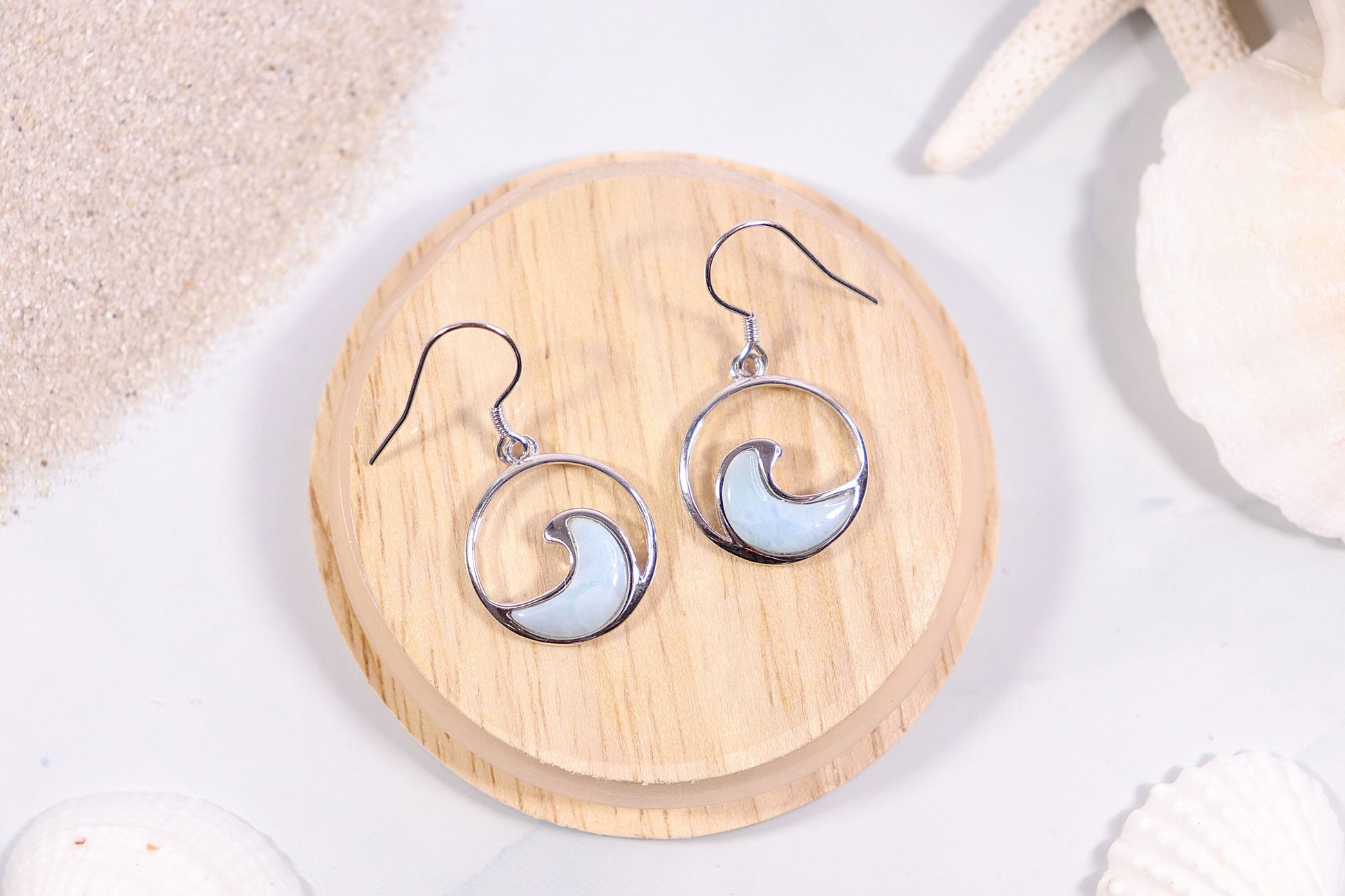 Natural Larimar Earrings, Ocean Wave Earrings, Sterling Silver, Crystal Jewelry, Dangle Earrings, Handmade Jewelry, Gift for Her