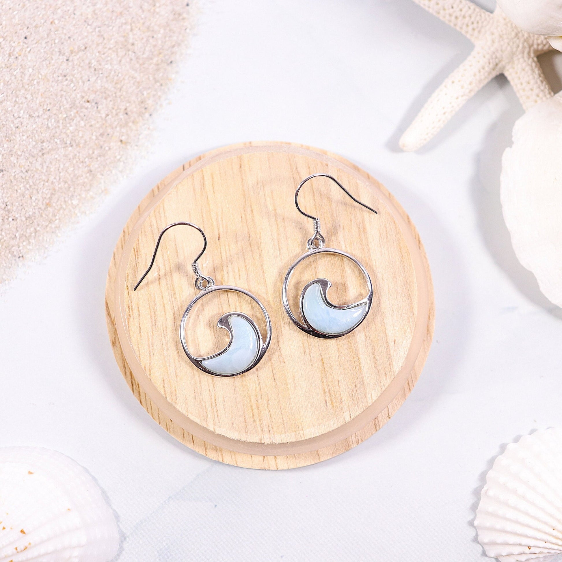 Natural Larimar Earrings, Ocean Wave Earrings, Sterling Silver, Crystal Jewelry, Dangle Earrings, Handmade Jewelry, Gift for Her