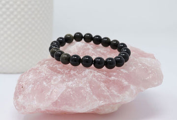 Polished Golden Sheen Obsidian Bracelet, Protection & Confidence Crystal, Gemstone Bracelet - SOLD PER PIECE