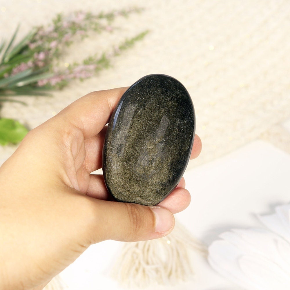 Golden Sheen Obsidian Palm Stone | Golden Sheen Obsidian Crystal | Golden Sheen Obsidian Protection Gemstone