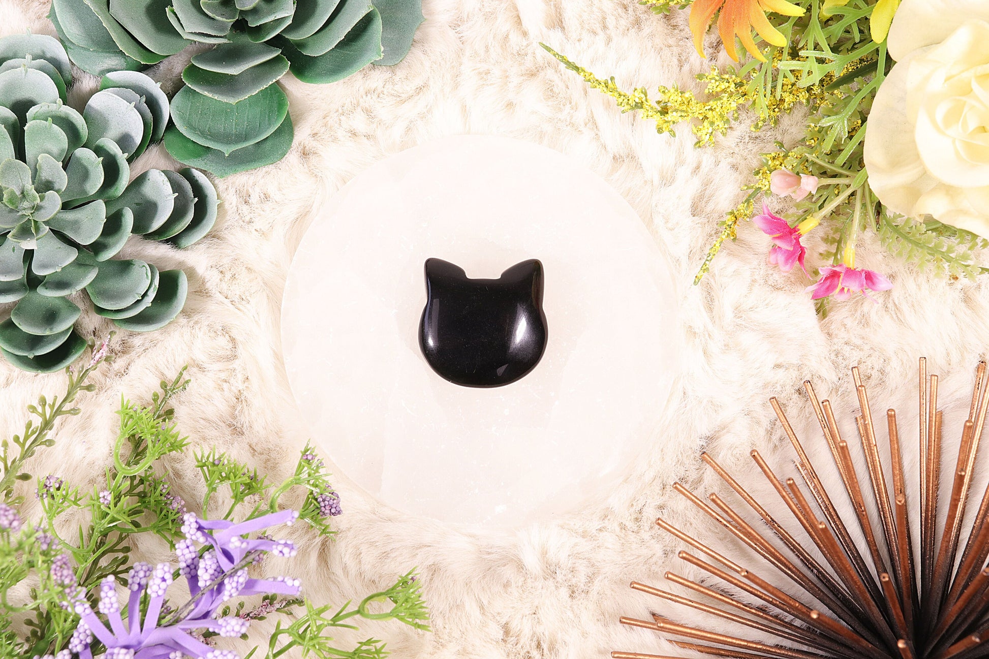 Adorable Crystal Carved Kitty Face, Black Obsidian Gemstone, Protecting Crystal, Animal Statue - SET OF ONE