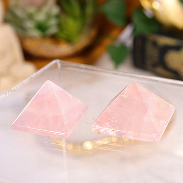 Natural Mini Rose Quartz Pyramid, Polished Crystal Carving, Gemstone for Devotion- SET OF ONE