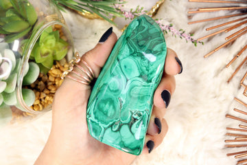 Malachite Polished Free Form Large Hand Sized Crystal, Heart Chakra