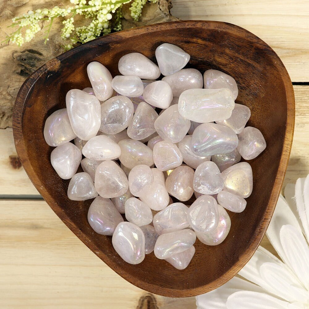 Wholesale Lot of Aura Rose Quartz Tumble Stones, Natural Polished Gemstone, Jewelry, DIY, Ethically Sourced