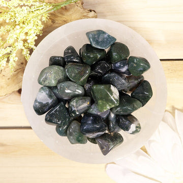 Wholesale Lot of Green Moss Agate Tumble Stones, Natural Polished Gemstone, Jewelry, DIY, Ethically Sourced